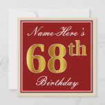 [ Thumbnail: Elegant, Red, Faux Gold 68th Birthday; Custom Name Invitation ]