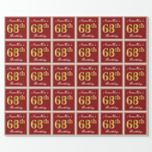 Elegant Red Faux Gold 68th Birthday Custom Name Wrapping Paper