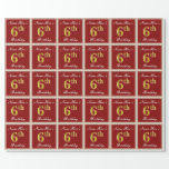 [ Thumbnail: Elegant, Red, Faux Gold 6th Birthday + Custom Name Wrapping Paper ]