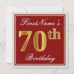 [ Thumbnail: Elegant, Red, Faux Gold 70th Birthday; Custom Name Invitation ]