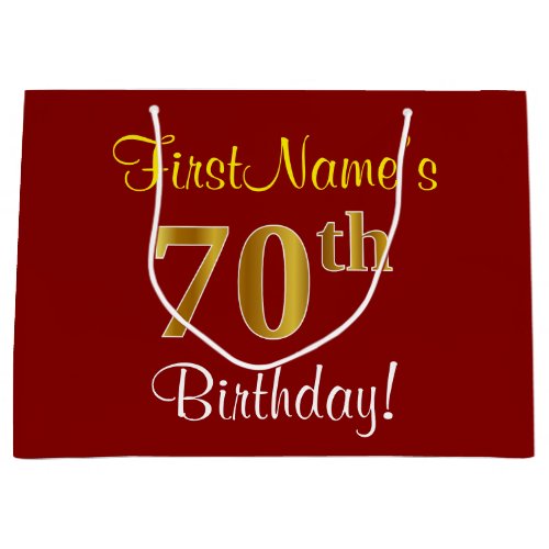 Elegant Red Faux Gold 70th Birthday Custom Name Large Gift Bag