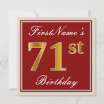 [ Thumbnail: Elegant, Red, Faux Gold 71st Birthday; Custom Name Invitation ]