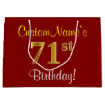 [ Thumbnail: Elegant, Red, Faux Gold 71st Birthday; Custom Name Gift Bag ]
