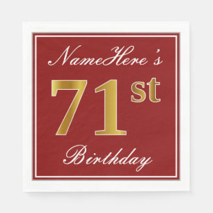 Elegant Red, Faux Gold 71st Birthday + Custom Name Paper Napkins