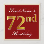 [ Thumbnail: Elegant, Red, Faux Gold 72nd Birthday; Custom Name Invitation ]