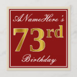 [ Thumbnail: Elegant, Red, Faux Gold 73rd Birthday; Custom Name Invitation ]
