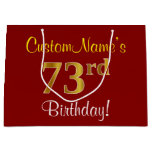 [ Thumbnail: Elegant, Red, Faux Gold 73rd Birthday; Custom Name Gift Bag ]