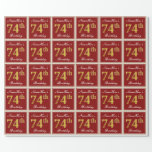 [ Thumbnail: Elegant, Red, Faux Gold 74th Birthday; Custom Name Wrapping Paper ]