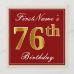 [ Thumbnail: Elegant, Red, Faux Gold 76th Birthday; Custom Name Invitation ]