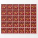 [ Thumbnail: Elegant, Red, Faux Gold 76th Birthday; Custom Name Wrapping Paper ]