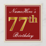 [ Thumbnail: Elegant, Red, Faux Gold 77th Birthday; Custom Name Invitation ]