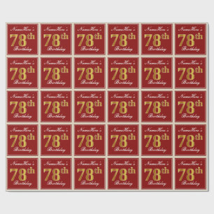 Elegant, Red, Faux Gold 78th Birthday; Custom Name Wrapping Paper