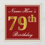 [ Thumbnail: Elegant, Red, Faux Gold 79th Birthday; Custom Name Invitation ]