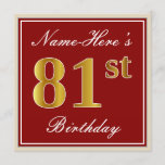 [ Thumbnail: Elegant, Red, Faux Gold 81st Birthday; Custom Name Invitation ]