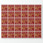 [ Thumbnail: Elegant, Red, Faux Gold 82nd Birthday; Custom Name Wrapping Paper ]