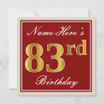 [ Thumbnail: Elegant, Red, Faux Gold 83rd Birthday; Custom Name Invitation ]