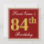 [ Thumbnail: Elegant, Red, Faux Gold 84th Birthday; Custom Name Invitation ]
