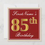 [ Thumbnail: Elegant, Red, Faux Gold 85th Birthday; Custom Name Invitation ]