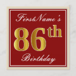 [ Thumbnail: Elegant, Red, Faux Gold 86th Birthday; Custom Name Invitation ]