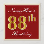 [ Thumbnail: Elegant, Red, Faux Gold 88th Birthday; Custom Name Invitation ]