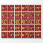 [ Thumbnail: Elegant, Red, Faux Gold 89th Birthday; Custom Name Wrapping Paper ]