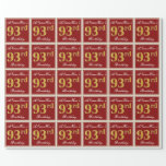 [ Thumbnail: Elegant, Red, Faux Gold 93rd Birthday; Custom Name Wrapping Paper ]