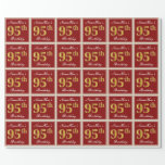 [ Thumbnail: Elegant, Red, Faux Gold 95th Birthday; Custom Name Wrapping Paper ]
