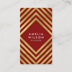 Elegant Red Faux Gold Blogger Social Media Business Card