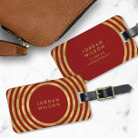 Elegant Red & Faux Gold Circles Geometric Lines Luggage Tag<br><div class="desc">Travel in style with this elegant luggage tag featuring a modern faux gold geometric circle lines pattern against a red background. Personalize this tag with your information and for more options such as to change the font and it's size click the "Customize" button. *Please note that the Zazzle Watermark that...</div>