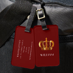 Elegant Red Faux Gold Crown Luggage Tag