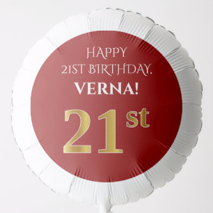 Elegant, Red, Faux Gold Look 21st Birthday Balloon
