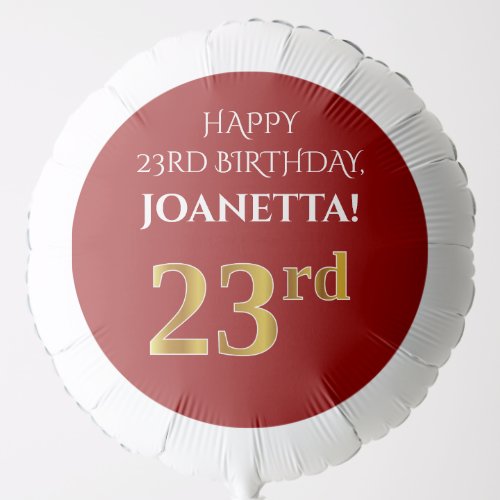 Elegant Red Faux Gold Look 23rd Birthday Balloon