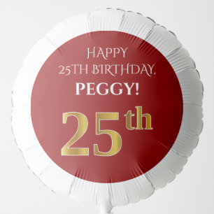 Elegant, Red, Faux Gold Look 25th Birthday Balloon