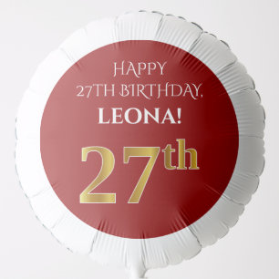 Elegant, Red, Faux Gold Look 27th Birthday Balloon
