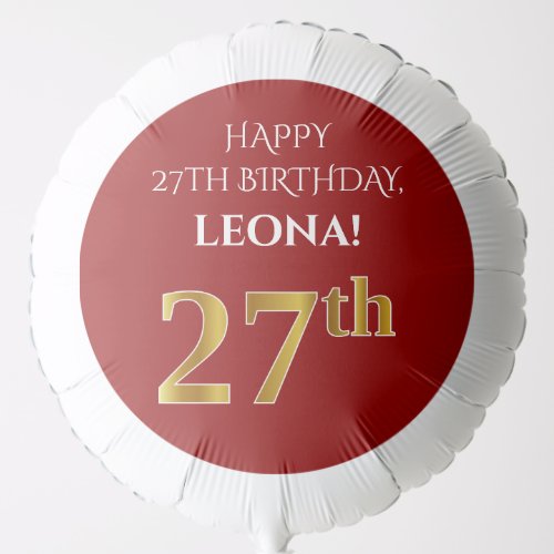 Elegant Red Faux Gold Look 27th Birthday Balloon
