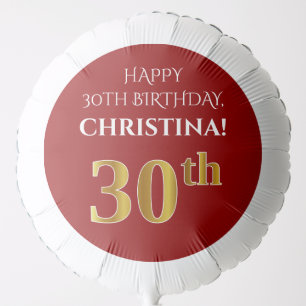 Elegant, Red, Faux Gold Look 30th Birthday Balloon