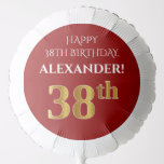 [ Thumbnail: Elegant, Red, Faux Gold Look 38th Birthday Balloon ]