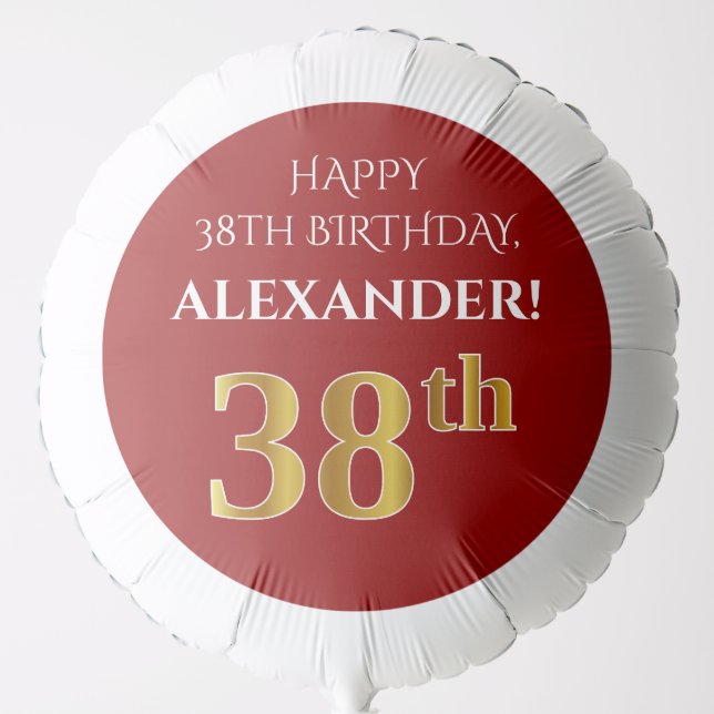 Elegant, Red, Faux Gold Look 38th Birthday Balloon (Front)