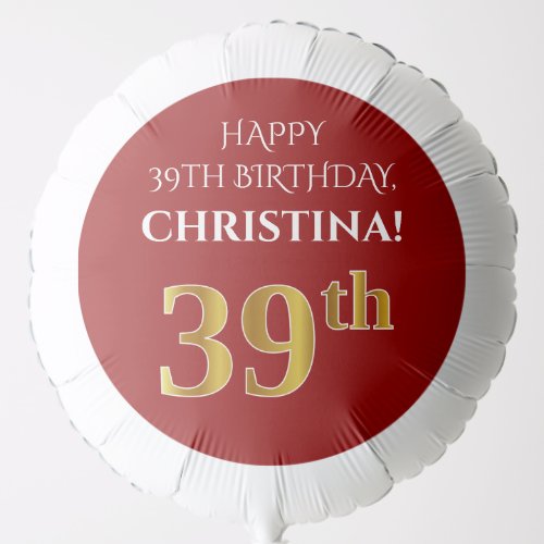 Elegant Red Faux Gold Look 39th Birthday Balloon