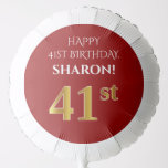 [ Thumbnail: Elegant, Red, Faux Gold Look 41st Birthday Balloon ]
