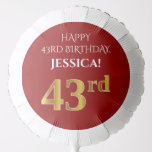 [ Thumbnail: Elegant, Red, Faux Gold Look 43rd Birthday Balloon ]
