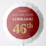 [ Thumbnail: Elegant, Red, Faux Gold Look 46th Birthday Balloon ]