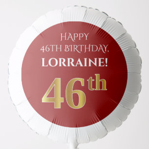 Elegant, Red, Faux Gold Look 46th Birthday Balloon