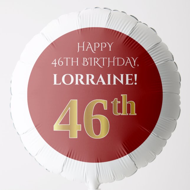 Elegant, Red, Faux Gold Look 46th Birthday Balloon (Front)
