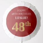 [ Thumbnail: Elegant, Red, Faux Gold Look 48th Birthday Balloon ]