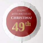 [ Thumbnail: Elegant, Red, Faux Gold Look 49th Birthday Balloon ]