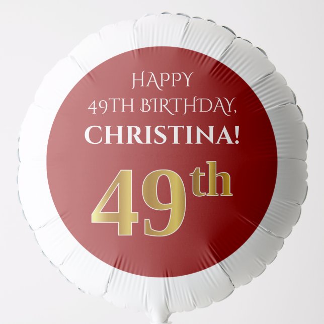Elegant, Red, Faux Gold Look 49th Birthday Balloon (Front)