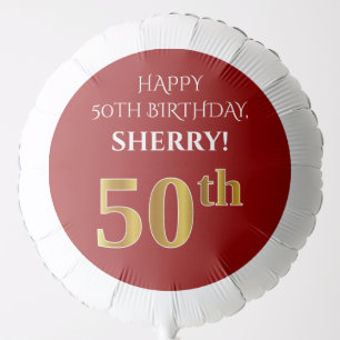 Elegant, Red, Faux Gold Look 50th Birthday Balloon