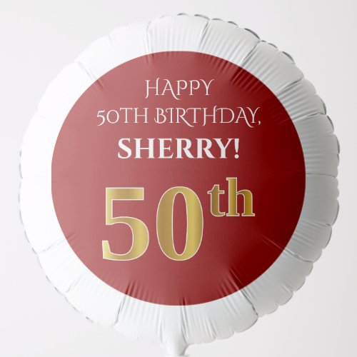 Elegant Red Faux Gold Look 50th Birthday Balloon