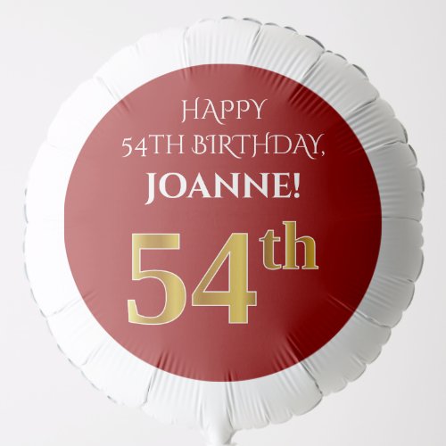 Elegant Red Faux Gold Look 54th Birthday Balloon